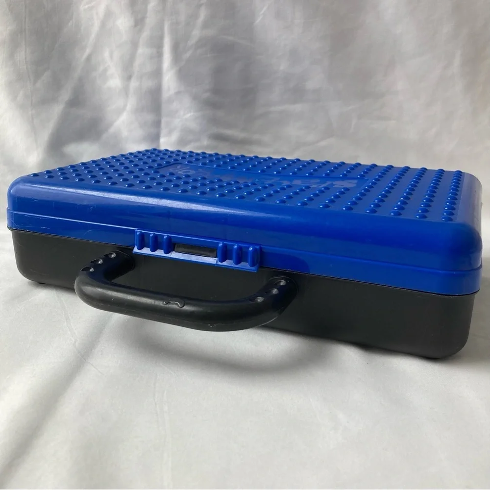 Retro SpaceMaker Pencil Box Blue Black w Handle 11
